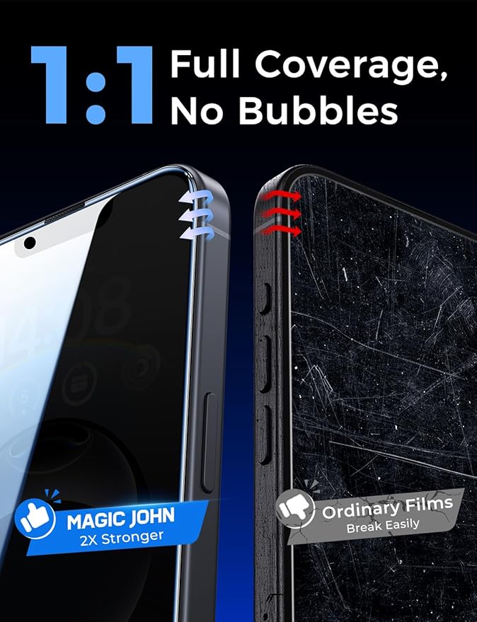 MAGIC JOHN 2 Pack for iPhone 16e 6.1inch Privacy Screen Protector, Tempered Glass Film, Auto Dust-Elimination, Bubble Free, Easy Installation
