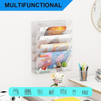 GDINDINFAN Wall File Organizer Holder Mesh Hanging Paper Document Holder, Vertical 6 Pocket Tier for Office Home, Silver