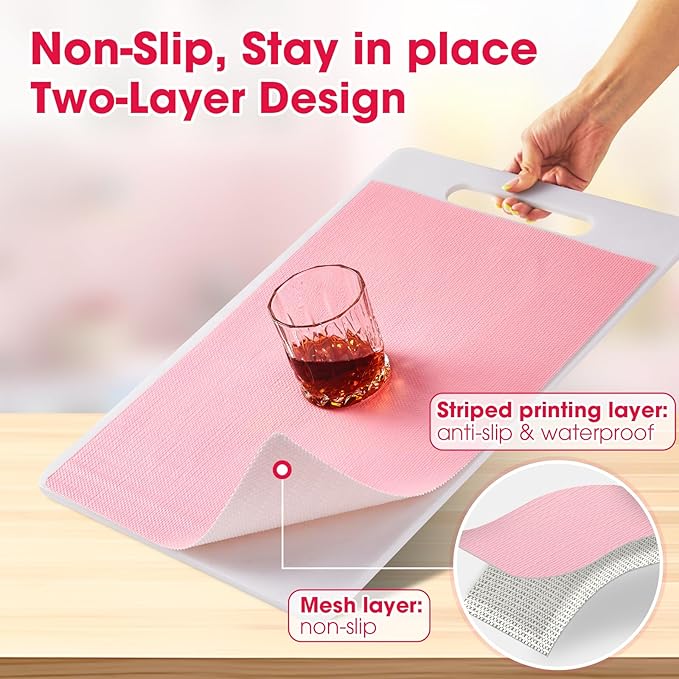 ALIUNI Drawer and Shelf Liner, Non-Slip Kitchen Cabinet Liners Non-Adhesive Thick Strong Grip Waterproof Washable Mats Protect Dresser Shelves Cupboard Bathroom Cabinets, Pink, 12 in X 10 FT