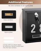LAND·VOI Locking Wall-Mount Mailbox for Outside, with 4 Keys, Galvanized Steel Rustproof Metal Postbox, 3.1" Dx7.5 Wx10.8 H, Includes 3 Sets of Mailbox Numbers, Nameplate, Black, AMB32B