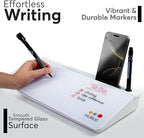 HURUC Small Glass Desktop Whiteboard with Storage,15.3"x7.08"x2.16" inch Desk White Board with Markers & Duster, Desktop Dry Erase Board, Desk Buddy Organizer for Home, Office, School (White)