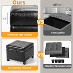 Asense 17 Inch Storage Ottoman Foot Rest,Square Faux Leather Foot Stool,Small Ottoman with Storage,Padded Seat for Entryway,Living Room,Bedroom,Couch,Under Desk,Black