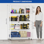 ALANNG 40" W Foldable 5-Tier Storage Shelves with Wheels, Adjustable & Removable Metal Rack, Heavy Duty Rolling Organizer for Kitchen, Garage, Closet, Pantry, and Office (White,4 Pack)