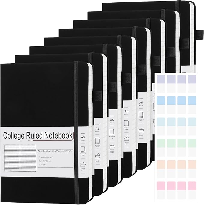 CronElysia A5 Lined Journal Notebooks for Work, 192 Pages, Medium 5.7 x 8.3inch, College Ruled, Vegan Leather Hardcover Journals for Women Men,8 Pack