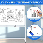 96"x48" Large Magnetic White Board Dry Erase Whiteboard with Rolling Stand 8’x4’ Double-Sided Mobile White Boards on Wheels, Including 3 Magnetic Erasers, 7 Markers, 30 Magnets