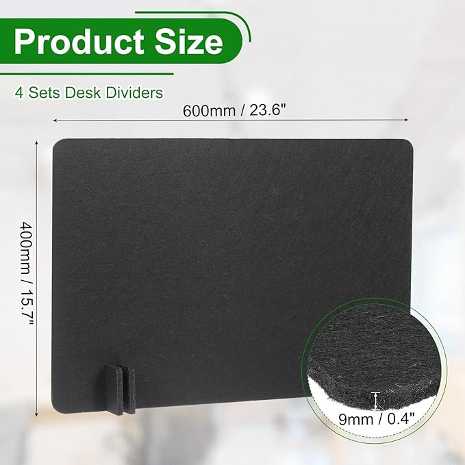 PATIKIL Desk Divider, 4 Set 24 x 16 Inch Acoustic Freestanding Desk Divider Desk Privacy Panel with 16 Pcs Support Feet for Library Office Workstation,Black