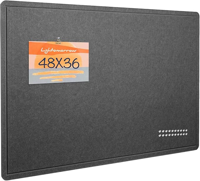Lightomorrow Large Bulletin Board - 48 x 36 Inches, Decorative Felt Pin Board for Wall - 4' x 3' Foldable Photo Display Board with Self-Adhesive Tape, Includes 20 Push Pins - Dark Gray