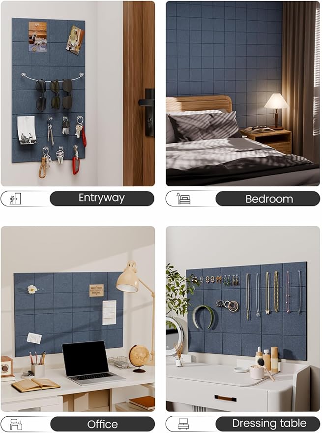 Fluxynara Felt Bulletin Board Tiles -28"x18" Cork Board Alternative for Office Decor, Push Pin Board Wall Organizer 6-Pack-Deep Charcoal Blue