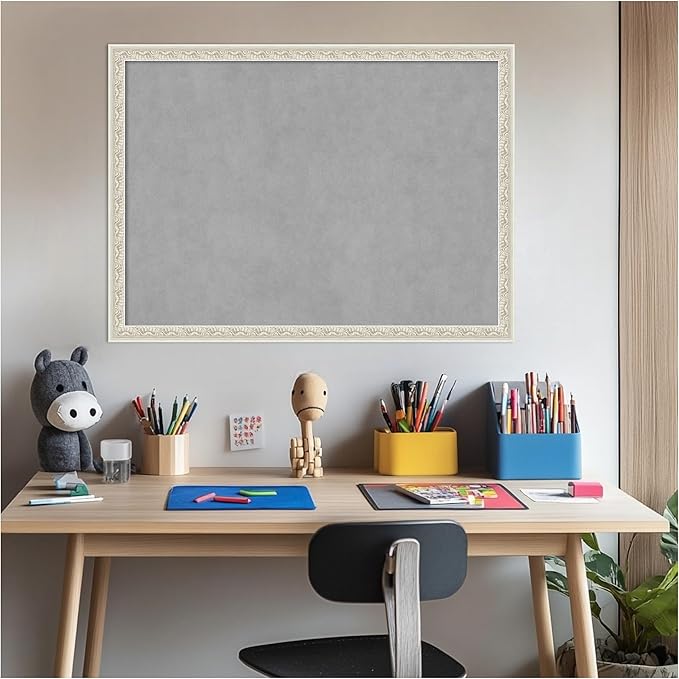 Amanti Art Silver Framed Magnetic Board 22x30 Medium Vision Board for use with Magnets, 100% Metal Sheet to Display Items as Office Decor or for Home Organization in mudroom, Kitchen or Kids Room