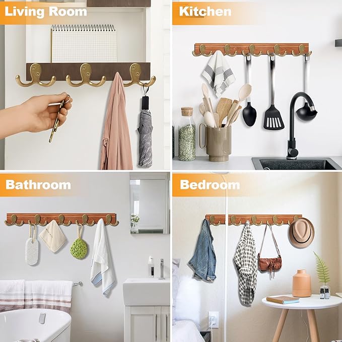 CBWLWJ 15 Pack Coat Hooks Wall Hooks for Hanging, Heavy Duty Double Prong Metal Hook Wall Mounted for Living Room, Bathroom, Kitchen, Bedroom for Coat, Bag, Scarf, Towel, Hat, Key, Cup (Bronze)