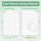 SUNEE 2026 Daily Planner,4-Person Group Appointment Book with Quarter-Hourly Layout. Weekly & One-Page-Per-Day Format, Jan to Dec 2026, 8.5"x11",Weekly Planner, Flexible Cover, Note Pages, Bookmark, Black,Greenery