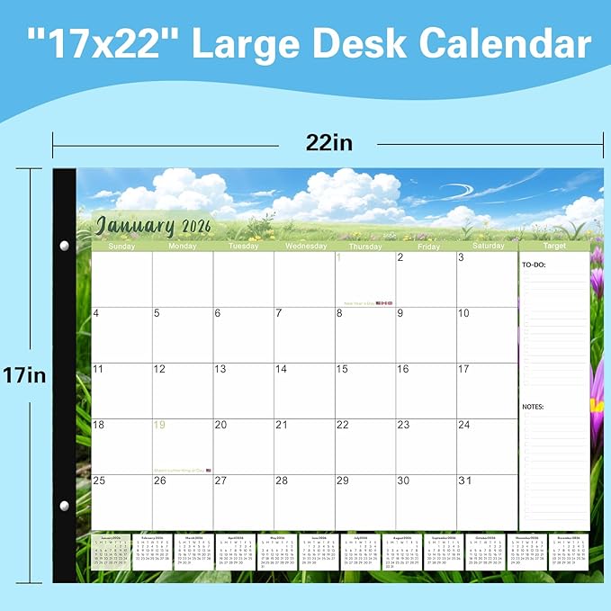 DIBAOLU Desk Calendar 2026,Large Desk Calendar 2026-2027 22x17,18 Month,January 2026 to June 2027,Suitable For Home, School Or Office, Monthly Planning Calendar,With Plastic Cover