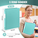 Henoyso 36 Pcs 3 Ring Binder 0.5 Inch Round Fits Letter Size 8.5'' x 11'' Paper Plastic Flexible Binder Bulk Holds 140 Sheets with 1 Pockets Versatile Organizer for Home Office School (Mint Green)