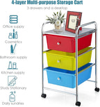 Giantex Rolling Cart with Drawers, Craft Organizer with Wheels, 3 Drawer Storage Container Bins for Back to School Office Scrapbook Paper Tools Red, Green & Blue