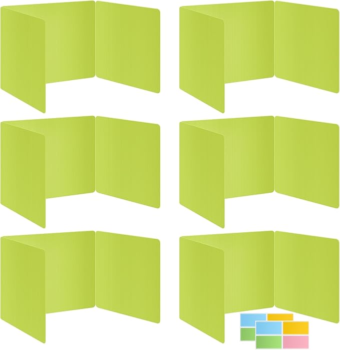 6 Pack Fluorescent Green Desk Dividers for Students, Privacy Shields Folder for Students, Durable & Waterproof Plastic Study Board, Classroom Teacher Supplies Test Divider, Includes Extra Labels