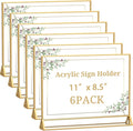 PPH-Sisy Clear Acrylic Sign Holder 11x 8.5 Horizontal Double Sided Gold Frame Flyer Holder for Wedding Table Number Menu Holder (6pcs)