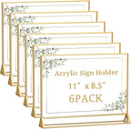 PPH-Sisy Clear Acrylic Sign Holder 11x 8.5 Horizontal Double Sided Gold Frame Flyer Holder for Wedding Table Number Menu Holder (6pcs)