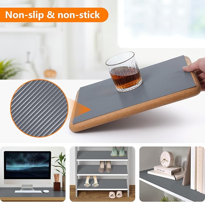 Shelf Liners for Kitchen Cabinets Drawer Liner Non Adhesive Cupboard Mat EVA Material Waterproof Refrigerator Mats Washable Fridge Liner for Cupboard and Desks Liner Gray 11.8 x 393.7 Inches