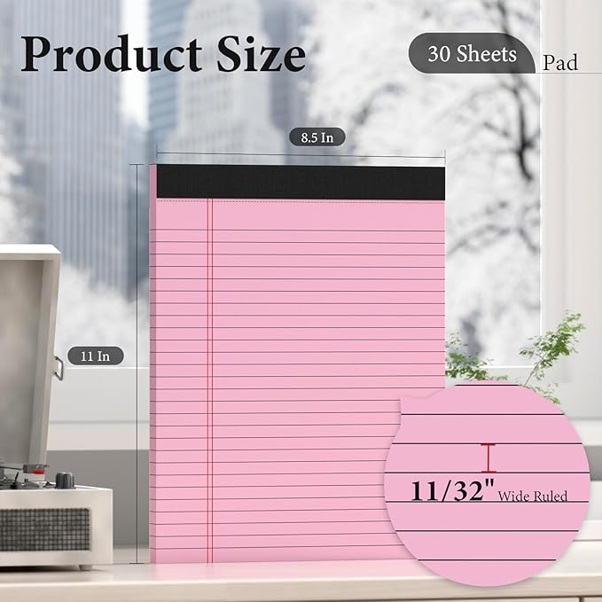 Nichela 6 Pack Legal Pads 8.5 x 11 Colored Note Pads 8.5 x 11 Pink Notepad Perforated Writing Pads 8.5 x 11 Lined Paper Pads of Paper Wide Ruled 30 Sheets Notebook To Do List for School, Office, Home