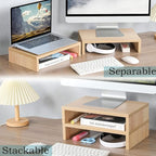 TEAMIX Wood Monitor Stand Riser - 2 Pack Adjustable Dual Monitor Riser for Laptop/PC