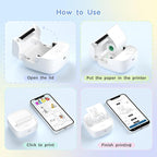 Gloryang JD-23 Sticker Printer, Mini Portable Thermal Printer Print Pod, Inkless Bluetooth Label Maker with Smart App for Phone & Tablet for Office & Home Use, 2 Rolls Sticker Paper, White