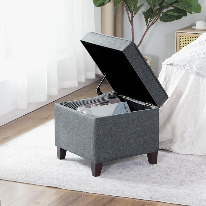 Adeco Chest and Footrest-Square Seat Storage Bench Ottoman, Gray