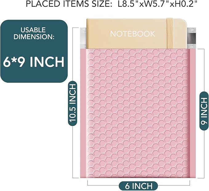 Metronic Bubble Mailers 6x10 Inch 25 Pack Usable Size 6x9" Waterproof Light Pink Bubble Mailers Cushioning Padded Envelopes for Packaging, Shipping, Small Business, Mailing, Bulk