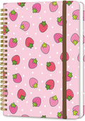 DHGPTS Spiral Journal Notebook, A5 Cute Notebooks for Women Men, College Ruled Hardcover Notebook for Work & Note Taking, 60 Pages Double-Wire Journals for Writing, Cute Strawberry
