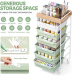 Rolling Storage Utility Cart With 6 Drawers,Art Supply Craft Organizer,Sewing Makeup Organizer And Storage,Office Organization Wooden Tabletop,Green