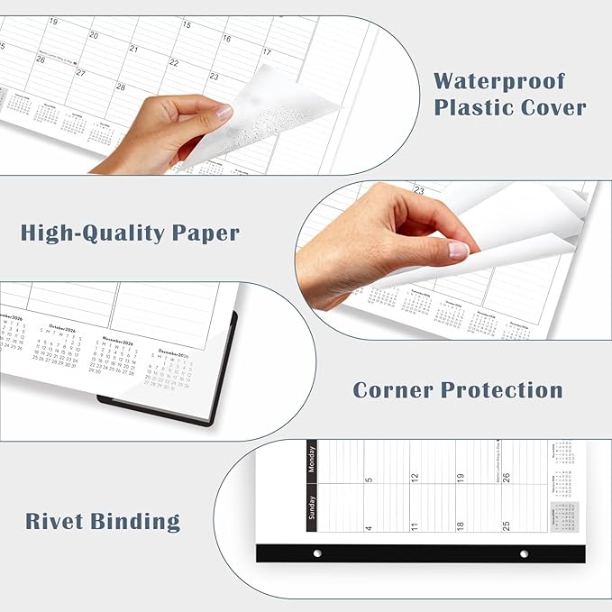 DIBAOLU Large Desk Calendar 2026-2027 22x17 Inches,18 Month,January 2026 to June 2027,Suitable For Home, School Or Office, Monthly Planning Calendar,With Plastic Cover