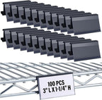 Kathfly 100 Pcs Wire Shelf Label Holders Compatible with Metro 1-1/4in Shelves, Plastic Wire Rack Label Holder 3 l x 1.25 H Price Tag Shelf Clips On, Black
