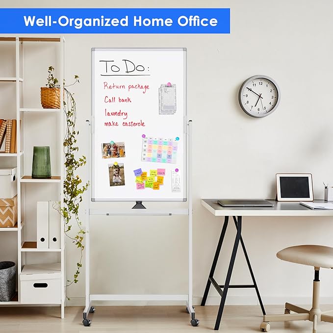 Magnetic Mobile White Board, 48 x 24 Double Sided Dry Erase Board Rolling Whiteboard Aluminum Frame Standing Whiteboard on Wheels