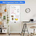 Magnetic Mobile White Board, 48 x 24 Double Sided Dry Erase Board Rolling Whiteboard Aluminum Frame Standing Whiteboard on Wheels