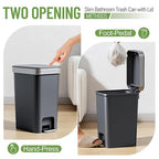 accep 2 Pack Bathroom Garbage Can with Lid, 2.6 Gallon /10 Liter Small Trash Can, Press Top Bin & Step Metal Pedal Trash Bin, Waste Basket for Bedroom, Home Offices, Small Spaces, Dorm (Black Gray)