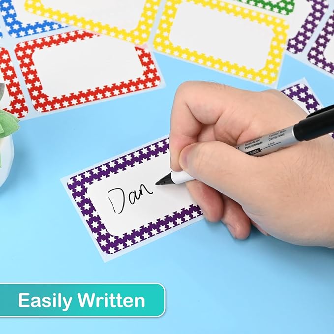 L LIKED 400 Stickers - 3.5" x 2.25"Colors Plain Name tag Labels with Perforated Line for School Office Home (Star - 400 Labels)