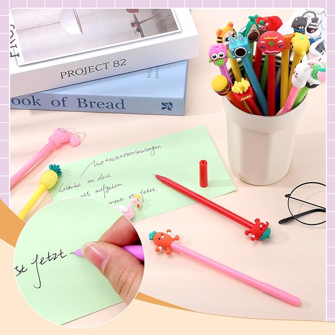 BESARME 60 PCS Cartoon Fun Pens for Adults, Cute Pens Bulk Gel Pen Prizes Classroom Rewards School Office Home Birthday Valentine's Day Classroom Gift Exchange Party Favors Goodie Bag Stuffers