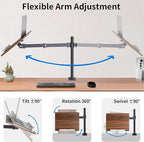 Adjustable Book Stand with Desk Clamp Mount, Wooden Reading Holder with Metal Arm, Black