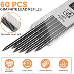 Nicpro 60 PCS Carpenter Pencil Refills - 2.8mm Lead for Mechanical Pencils, Construction & Woodworking - Break Resistant (Black, Red, Yellow, Green, Blue, White)