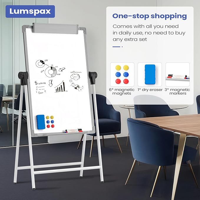 Lumspax Large Doubole Sided White Board with Stands, 36" x 24" A-Stand Dry Erase Easel, Portable Flip Chart Easel with Height Adjustable Design for Home, School, Office