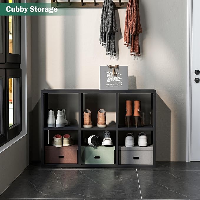 IRONMIX Metal Cube Storage Organizer, Short Bookshelf with Storage, 2 Tier Black Bookshelf, Modern Horizontal Cube Shelf, Short Display Cabinet Bookcase for Home Office Library (Black, 1037-2 Set)