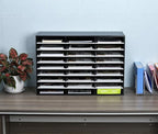 EasyPAG Wooden Literature Organizer with Adjustable Shelves, 27 Compartments Office Paper Organizer Storage 13500 Sheets Letter Size Paper, Student Mailbox for Classroom, Black/White
