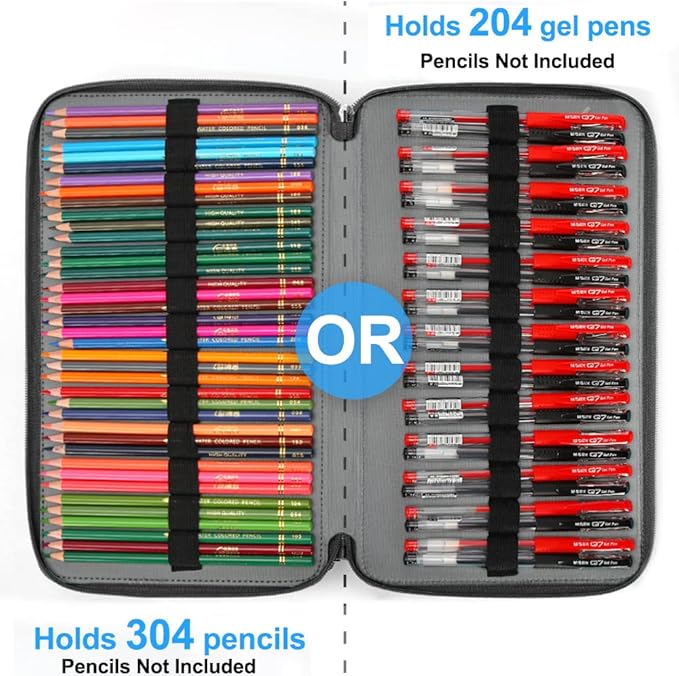 Large Capacity Black Flower Pencil Holder with Zipper Closure Twill Fabric Pencil Case for 300 Colored Pencils or 200 Gel Pens
