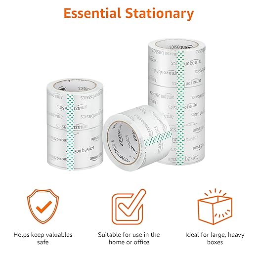 Amazon Basics Extra-Wide Packing Tape, Designed for Moving, Storage and Packing, Shipping and Mailing, Extra-Wide 2.83"W, Crystal Clear, Low Odor, 6-Pack