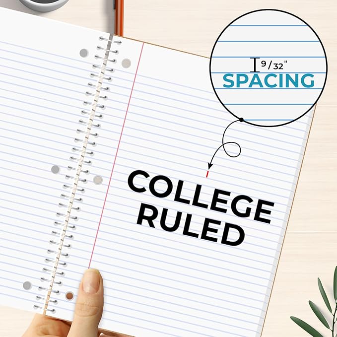 Rosmonde 24 Pack 3 Subject Spiral Notebook College Ruled Bulk, Thick Paper, Extra Pages - 300 Pages (150 Sheets), 8 x 10-1/2", Bulk Spiral Journal for School, 3 Hole Punched, Bulk Subject Notebooks