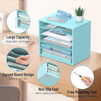 SHARKWOODS 5-Tier Wood Desk Organizer, Paper Tray Organizer for Desk with Adjustable Storage Shelves, Desktop File Organization Paper Sorter Mail Holder for Office Home Classroom, Blue