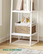 Hzuaneri Ladder Shelf, Bookshelf Bookcase, Freestanding Corner Storage Shelve with 2 Hooks for Home Office, Living Room, Kitchen, Bedroom, Industrial, 4-Tier White BC13213W