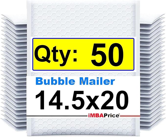 iMBAPrice 14.5x20 Inches White Color Polybubble Bag, 50-Pack Size #7 Self Seal Poly Bubble Mailers Padded Packing Envelopes (Total 50 Bags)