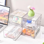 Stebopum 4 Pack Stackable Makeup Organizer, 4.4'' Tall Acrylic Bathroom Makeup Organizer and Storage Drawer with Pull-out Handle, Clear Plastic Storage Bins for Vanity,Pantry,Desk,Undersink,Kitchen