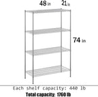 Regal Altair 21" Deep x 48" Wide x 74" Height Wire Shelving Kit | 4-Tier | NSF Commercial Storage Rack Unit
