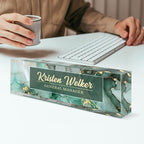 Custom Name Plate for Desk, Desk Name Plate Personalized, Office Decor for Women Men, Acrylic Desktop Accessories, Office Gifts for Coworkers Boss Teacher, Employee Appreciation Gifts (Green/Gold)